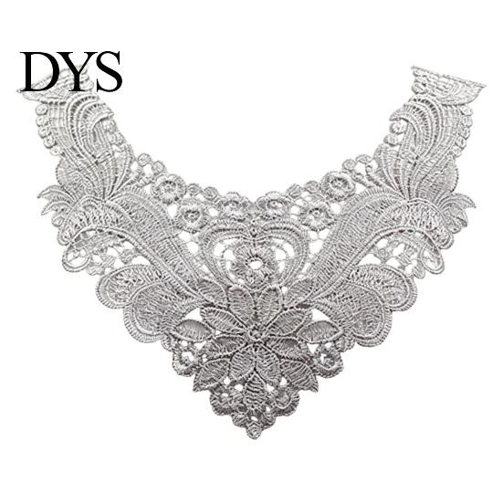 Fashion Neckline Enhancement Floral Lace Collar Insert, Embroidery V-neck Applique, Elegant Sew on Applique Hollow Petal Design, Polyester Decorative