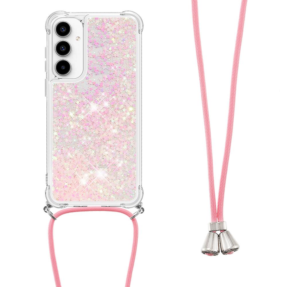 

For Samsung Galaxy A35 5G TPU Case Quicksand Design Phone Cover with Lanyard Pink/Pentagrams