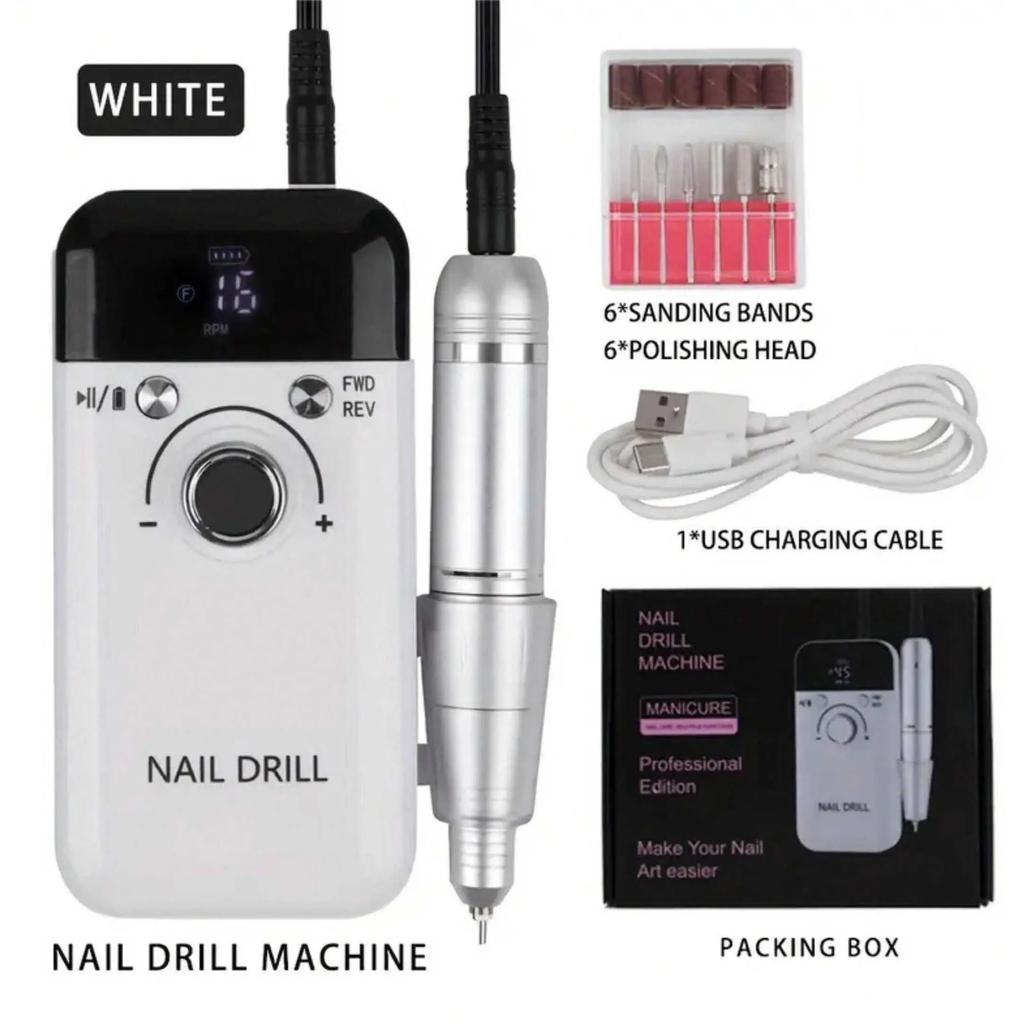 Mașină de găurit unghii, 45000 rpm, pentru manichiură, cu afișaj LCD, șlefuitor de unghii, strung de unghii reîncărcabil, găuritor electric fără fir pentru gel
