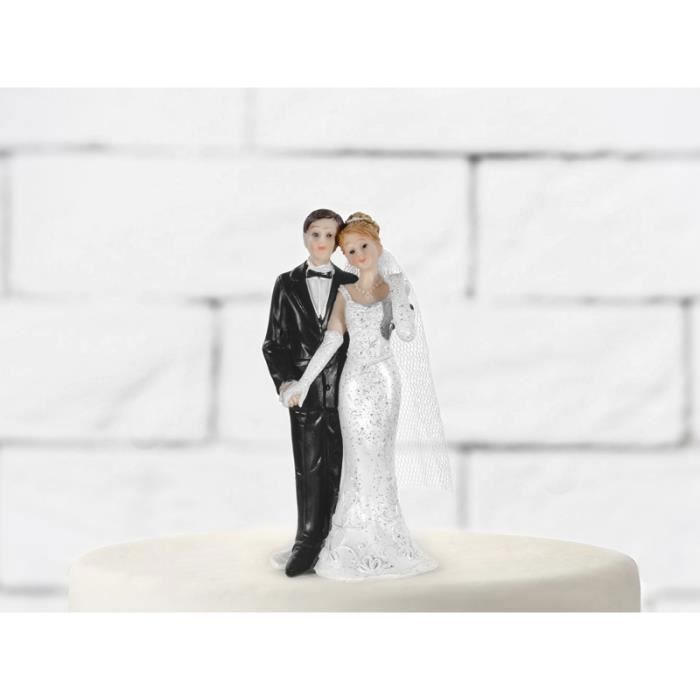 Figurine De Mariage - PARTYDECO - Couple De Mariés Entrelacés - 11 Cm - Résine - Blanc