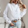 Cămașă Elegantă pentru Femei cu Mânecă Lungă, Drapată, Guler Înalt, Bluză pentru Birou, Cămăși Casual cu Nasturi, Tunici Harajuku, Topuri Simple de Stradă
