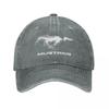 Klassische Mustang Logo Baseballkappe für Unisex Damen Used Denim Gewaschen Snapback Hut Weißes Pferd Unstrukturiert Weiche Kappen Mütze