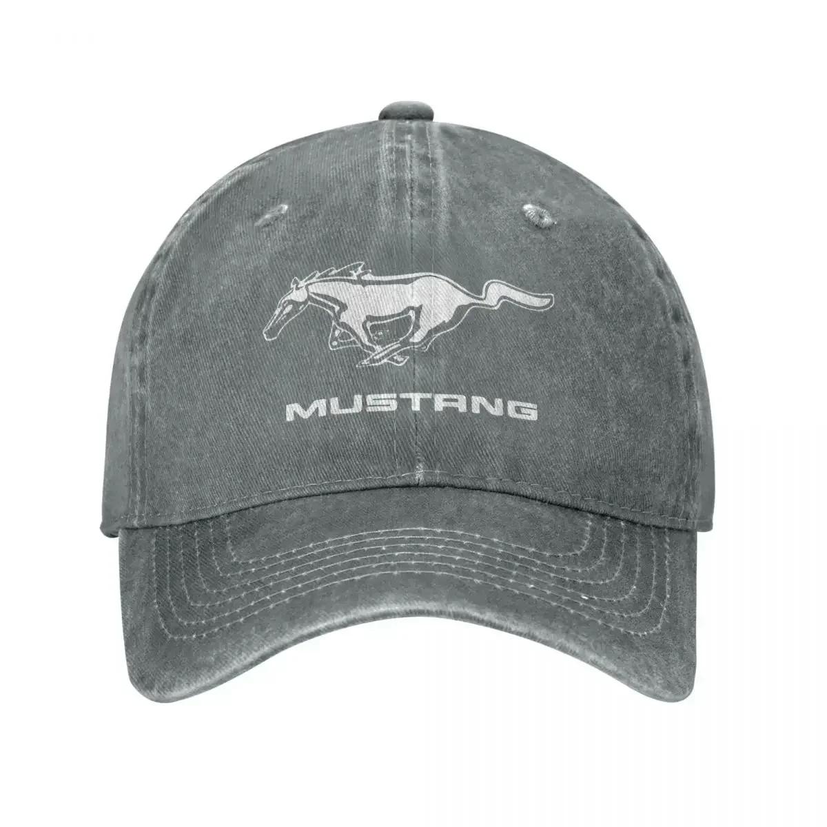 KUNS CAP Klassieke Mustang Logo Baseballpet voor Unisex Dames Verweerd Denim Gewassen Snapback Pet Wit Paard Ongevoerd Zachte Petten Pet Adjustable