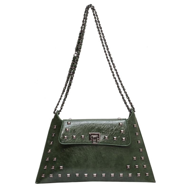 Retro rivet bag women's 2025 spring new textured chain portable shoulder messenger women's bag