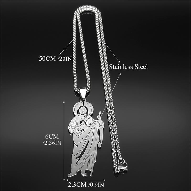 San Judas Tadeo Pendant Necklace for Men Women Stainless Steel Silver Color Saints Apostle of Jesus Chain Jewelry