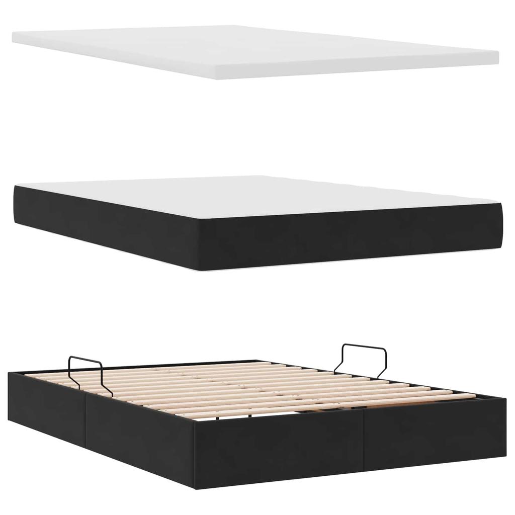 LED Storage Bed with Mattress Black 140 x 200 cm Velvet