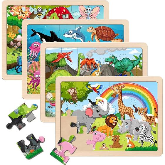 Wooden Puzzles for Kids Ages 4-6, 24 Piece Animals Puzzles for Toddlers,Jigsaw Puzzles for Kids Ages 3-5, Preschool Educational Puzzles Board Toys Wooden puzzles