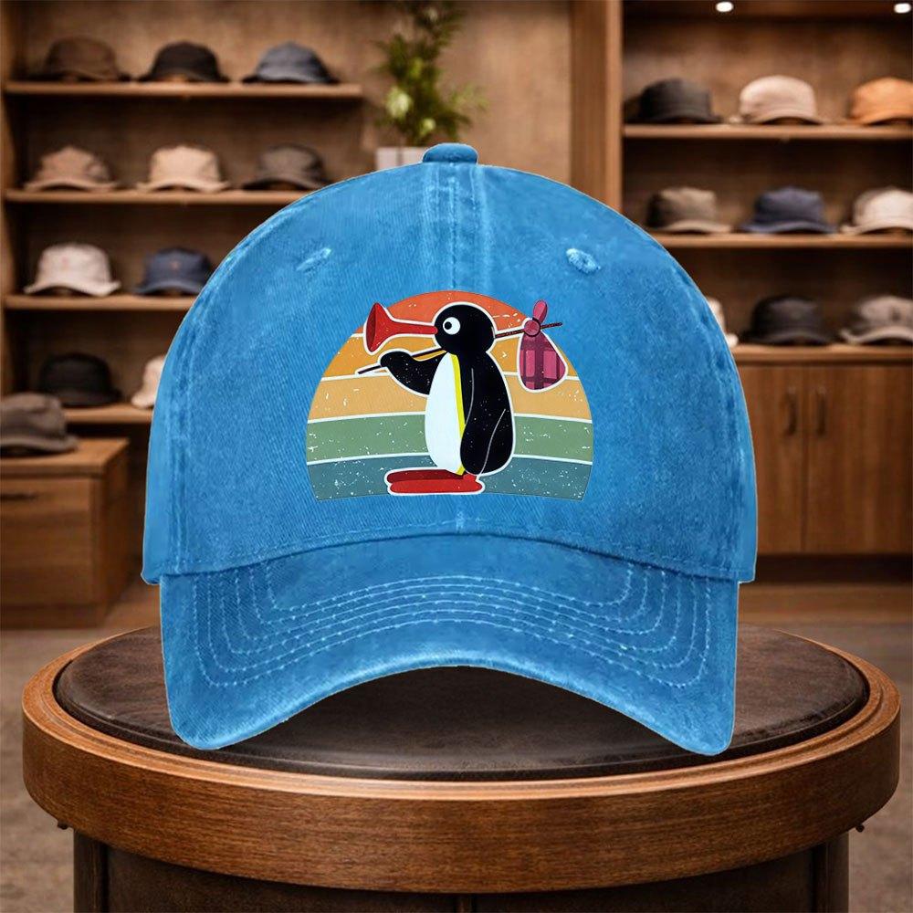 A Pingu Printed Baseball Cap a Casual Duckbill Hat Stylish And Adjustable for Outdoor Use Suitable for Travel And Beach Vacat