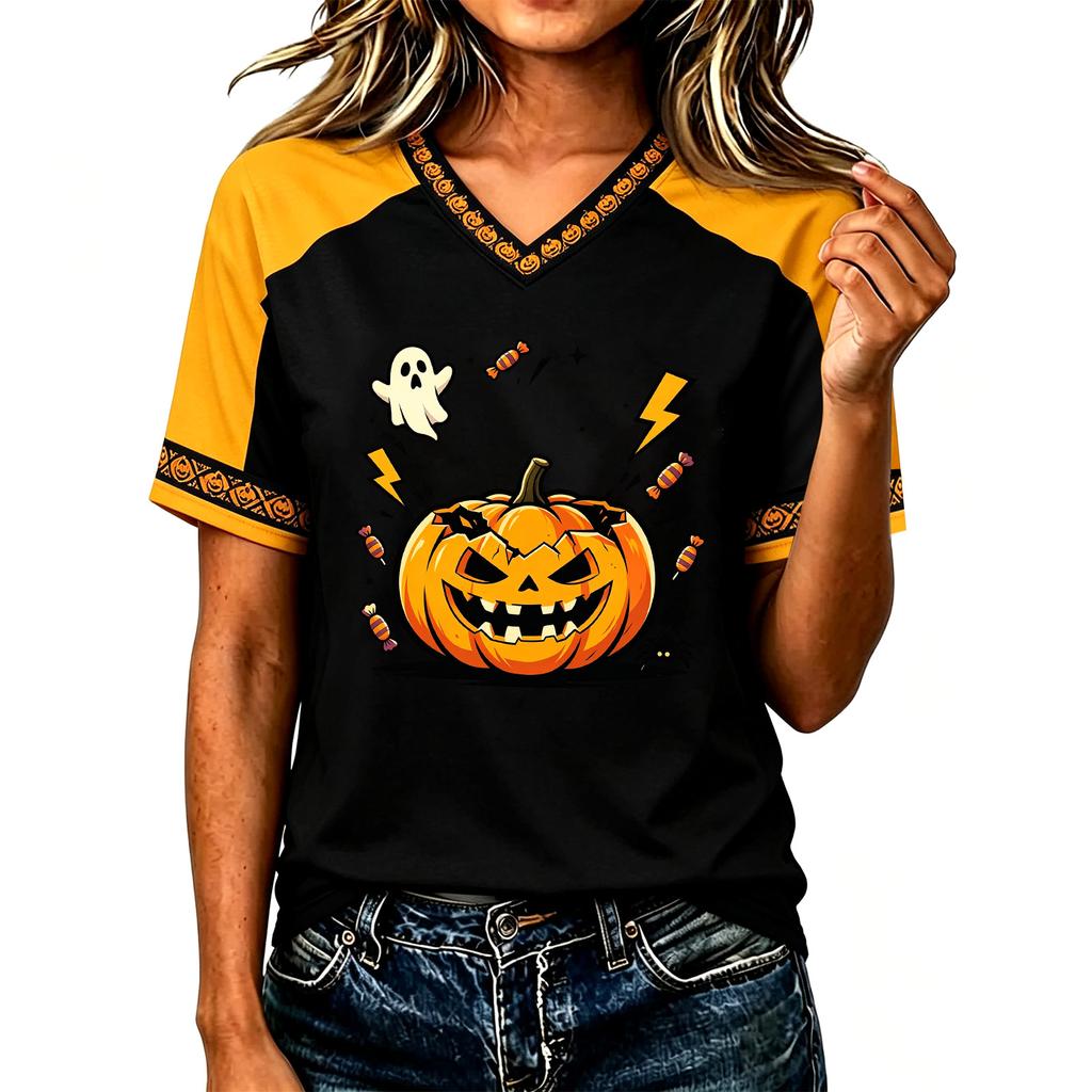 Women's Casual Short Sleeve Halloween Print T-Shirt for Everyday Festive Wear