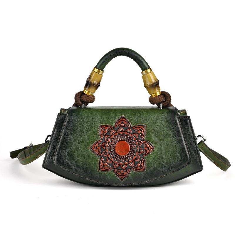 

Винтажные женские сумки из тисненой кожи, дизайнерская сумка кроссбоди через плечо с верхней ручкой, кошелек ручной работы в китайском стиле 2025 зелёный