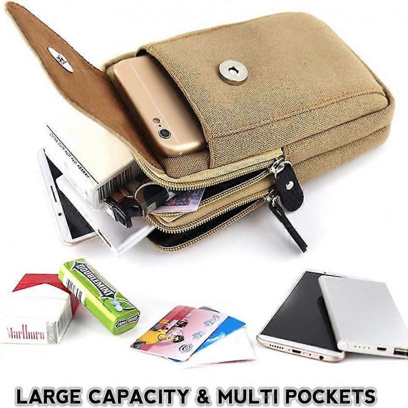 7" Hip Bag Men's Mobile Phone Belt Bag Canvas Waist Bag Small Bum Bag Mobile