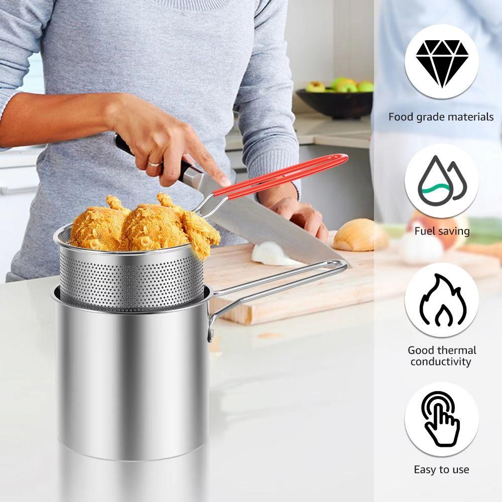 With Lid Deep Fryer with Strainer Stainless Steel Milk Warmer Pot Deep Frying Pot  Kitchen