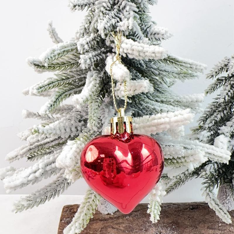 12 Stück Weihnachtskugeln Anhänger Kunststoff Herzförmiger Schmuck Weihnachtsbaumschmuck DIY Heimdekorationszubehör Neujahrsparty Geschenk
