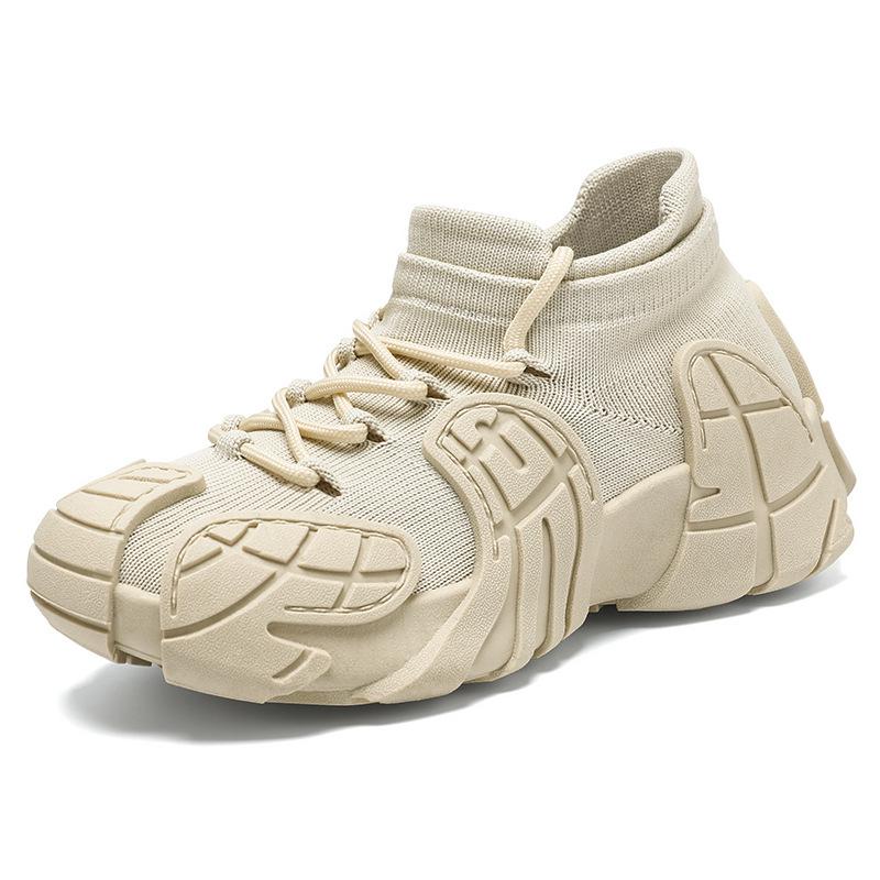 Fashion Black Platform Sneakers Ladies Thick Sole Shoes Lace Up Knitted Shoes for Women Breathable Socks Sneakers Outdoor Casual Shoes
