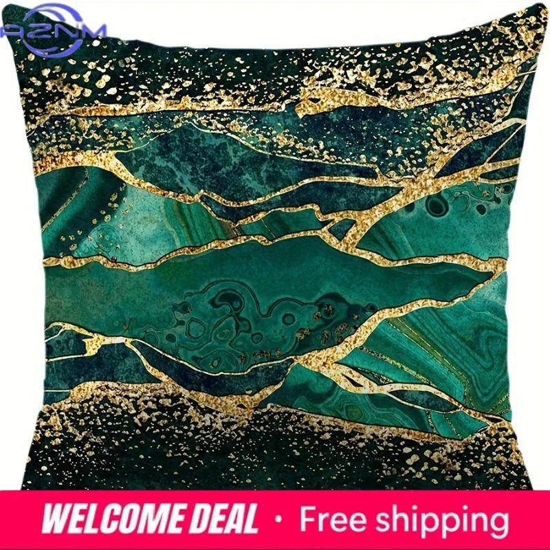 Green Crack Geometric Decoration, Pillowcase Ultra-Soft Polyester Material Living Room Sofa Back Car Pillowcase Decoration