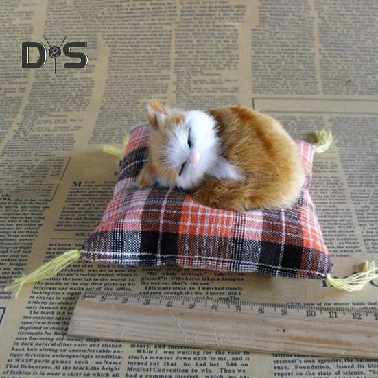Simulation Cat Doll Plush Toy Mini Realistic Sleeping Kittens on Mat Figurine Stuffed Animal Toy with Cushion for Home Office Room Desktop Decor
