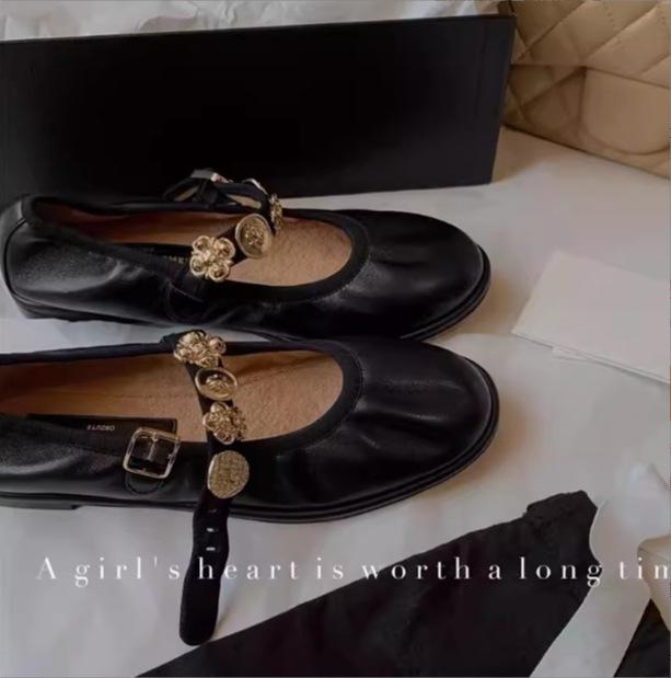 

[Su Yinyin same style] city Xiaoxiang~ super soft sheepskin badge buckle Mary Jane ballet shoes female grandma single shoes 40 чорний