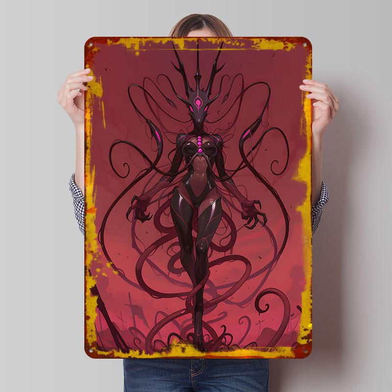 Dark Alien Entity in Red Landscape Poster Customized Wall Art Vintage Metal Signs Retro Tin Plaque for Man Cave Room Ornaments