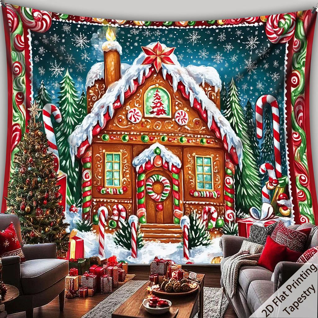 Christmas Tapestry American-Style Gingerbread House Vibrant Colors Living Room Accent Wall Decor Room Decor