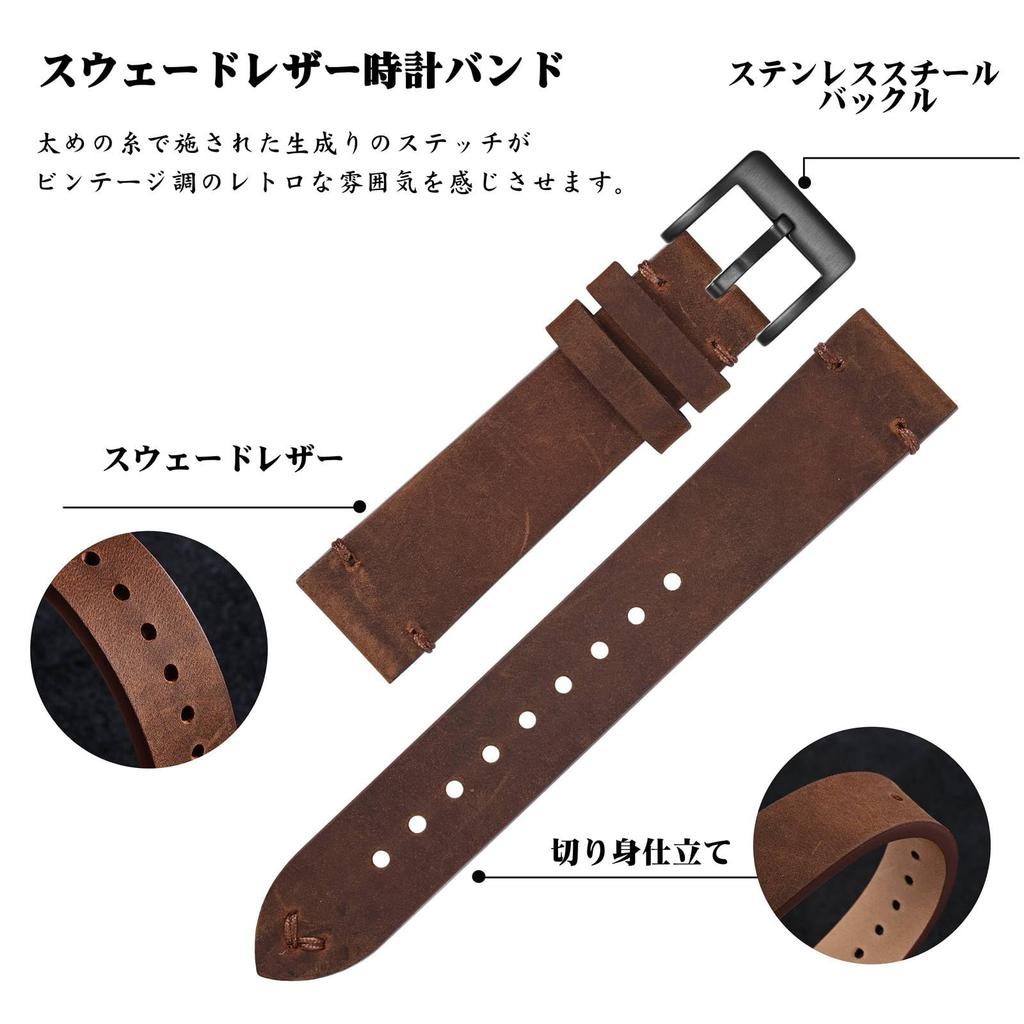 20mm Crazy Horse Leather Watch Band Replacement Vintage Quick Maroon Brown with Black Buckle [BISONSTRAP] Strap, Style, Release,