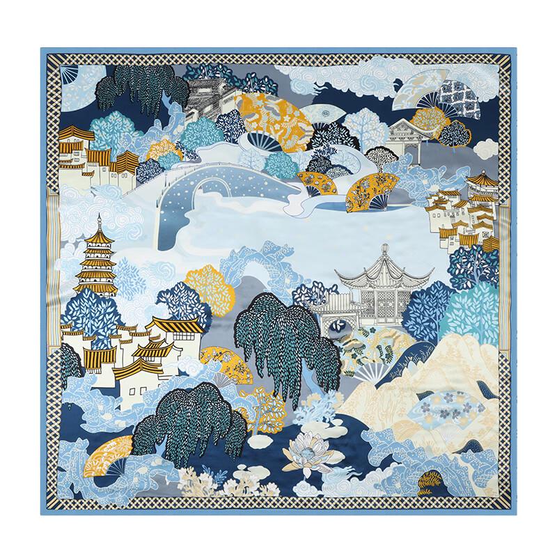 A-S037 Dream 90 Jiangnan Spring Scenery Silk Scarf
