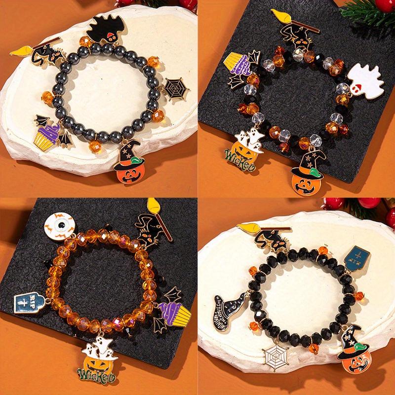 Halloween Ghost Pumpkin Spider Cat Bat Charm Bracelets for Women Funny Skeleton Skull Bracelets Jewelry Gifts