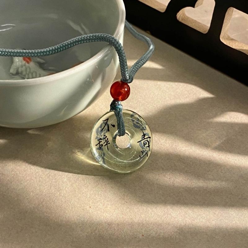 Traditional Chinese Character Good Luck Pendant Necklace Adjustable Rope Peace Buckle Pendant Clavicle Chain Jewelry