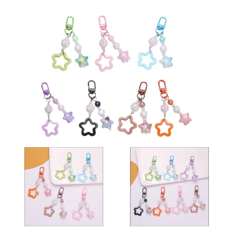 Sweet Gradient Pentagram Star Pendant Keychains Car Keyring Backpack Decoration
