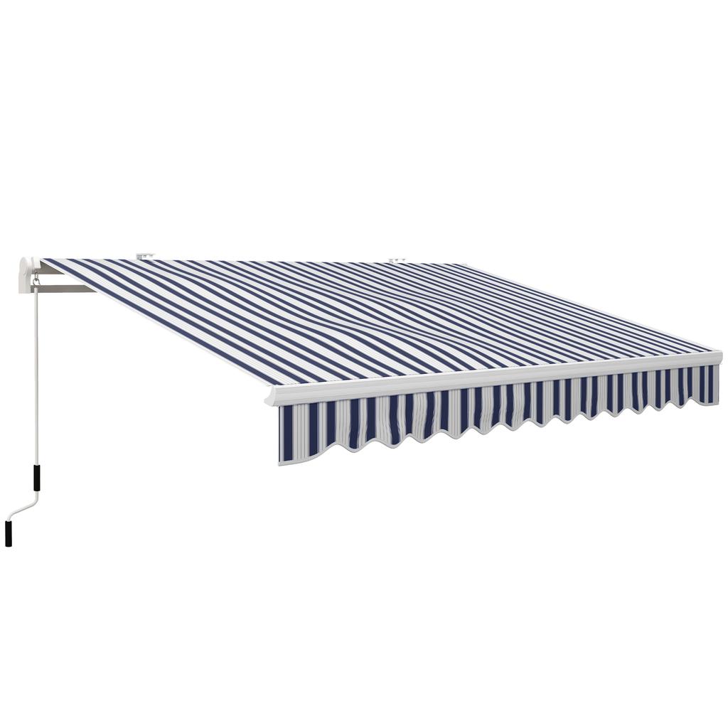Manual Retractable Awning, 395 x 245 cm, Adjustable Angle, Anti-UV, Waterproof, Blue and White