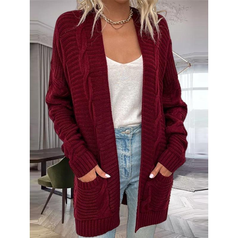 Große Damenbekleidung Herbst/Winter 2024 Neuer Fried Dough Twists Cardigan Pullover Mittellanger Twisted Rope Strickjacke