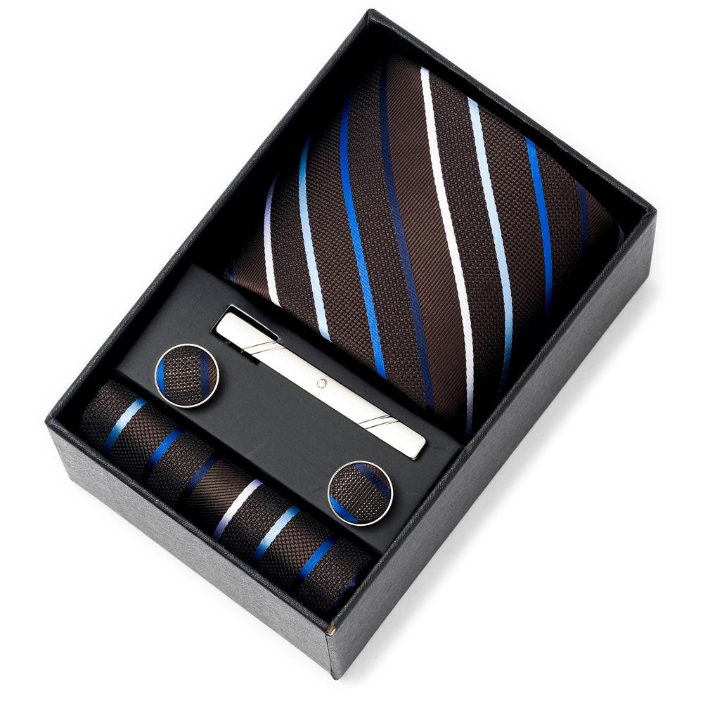 Men'S Tie Net Color Striped Jacquard Yarn Business Professional Tie Set Men'S Gift Box