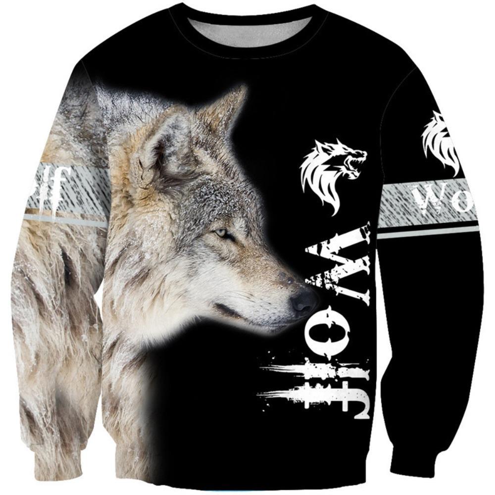 

Новая Мода Узор Волка Мужские Толстовки Осень Зима Длинный Рукав 3D Принт Уличный Животный Тай-дай Свитшот Мужская одежда 4XL
