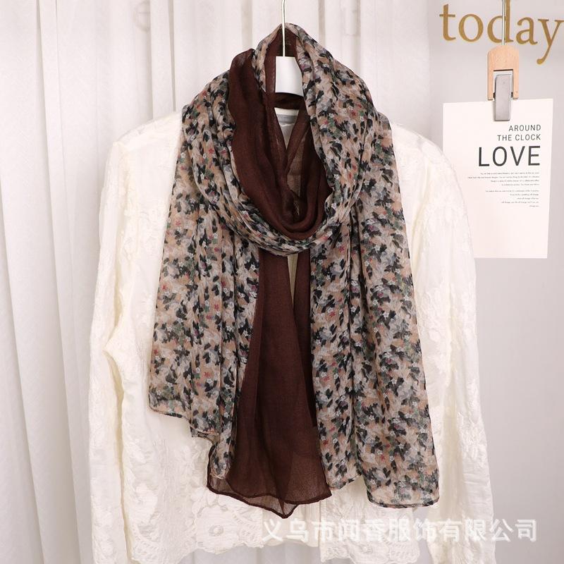 

Cotton And Linen Floral Pleated Scarf One Size кавовий