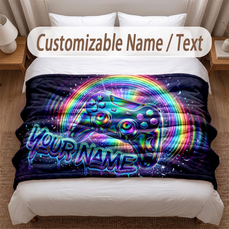 Neon Abstract Theme Soft Blanket Personalized Custom Name Text Print Warm Blanket Home Sofa Bedroom Decor