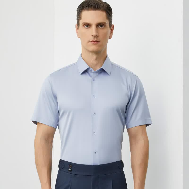 Fengxun Men's Short Sleeve 100% Cotton Non-Iron Business Shirt