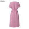 ZANZEA Rochie Casual de Vară cu Mânecă Scurtă și Gât în V pentru Femei, Culoare Solidă