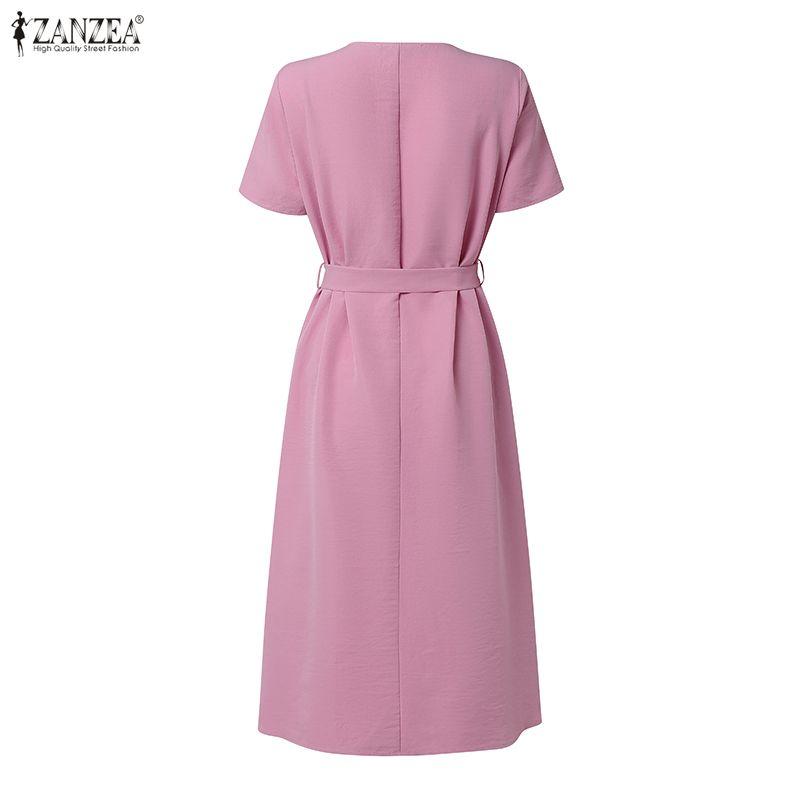 ZANZEA Rochie Casual de Vară cu Mânecă Scurtă și Gât în V pentru Femei, Culoare Solidă