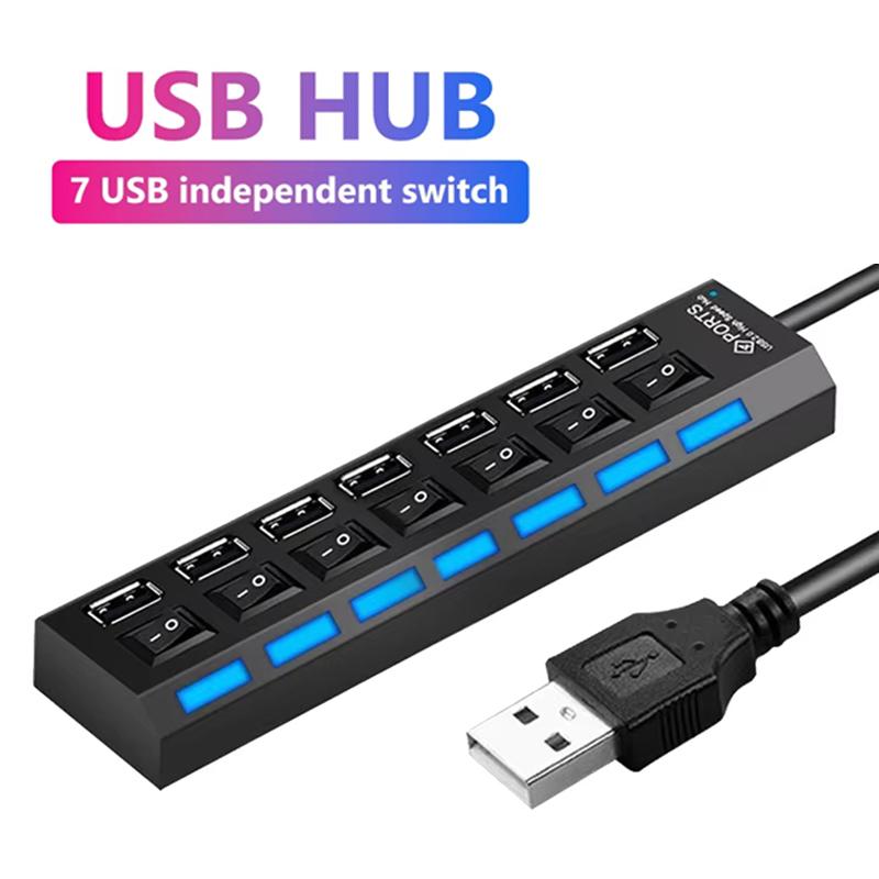 7 Port USB 2.0 Hub Splitter For Laptops Computer Accessories Multi Port High Speed Data Transfer Computer Accessory Splitter Box