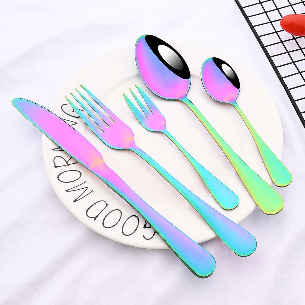 6/30Pcs Rainbow Dinnerware Stainless Steel Cutlery Set Knife Cake Fork Spoon Dinner Flatware Set Kitchen Silverware Tableware