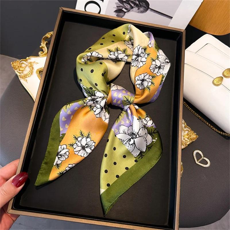 Fashion Paisley Print Luxury Brand Silk 70cm Square Scarf Women Satin Shawls Neckerchief Wrap Scarves Bandana Hair Hjiab Floral