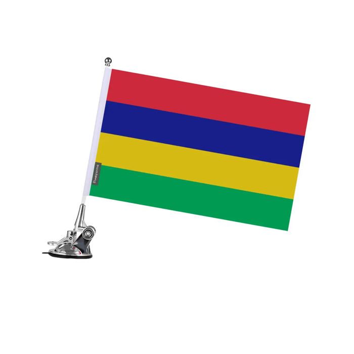 Drapeau - Île Maurice - 27 X 35 Cm - Mât À Ventouse - Acier Inoxydable - Impression Recto/Verso