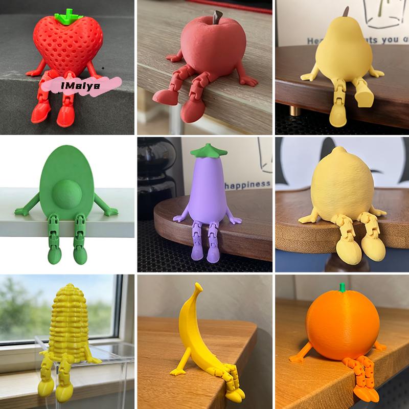 M-3D Printed Fruit And Vegetable Figurines With Movable Joints Lemon Banana Design Ornaments Desk Decorations Home Decor