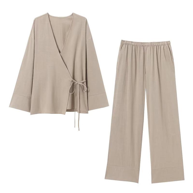 

Женский кардиган-кимоно с V-образным вырезом и двубортной застежкой, свободный, однотонный, брюки, повседневный костюм-двойка XXL