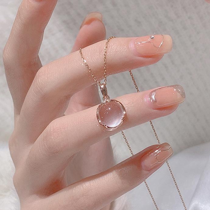 Korean Fashion Colorful Crystal Round Pendant Silver Color Chain Neck Necklace for Women Sweet Wedding Aesthetic Charm Jewelry