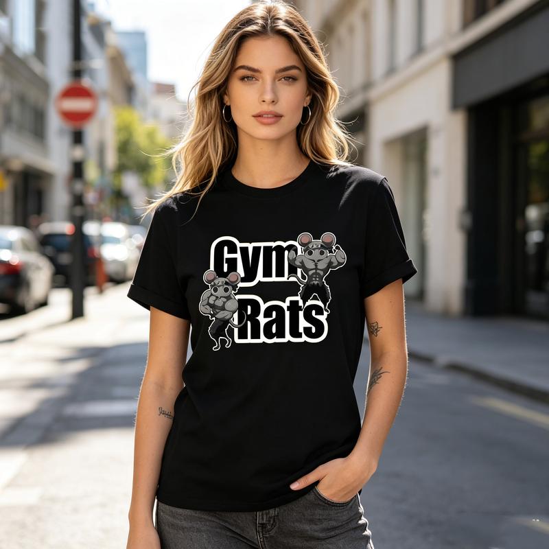 Funny Gym Rats Graphic T Shirt for Unisex Unisex Fitness Workout Tee with Muscle Mouse Print Casual Short Sleeve Top