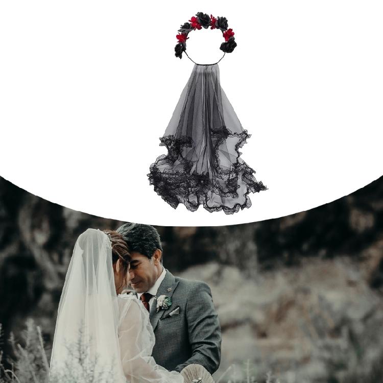 Delicate Headband Wedding Hairband Thin Brimmed Long Tulle& Flower Hair Hoop