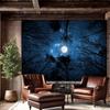 Forest Galaxy Starry Tapestry, Starry Night Sky Moon Stars Ceiling Tapestry Blue Space with Trees Nature Tapestries Wall Hanging for Bedroom Dorm
