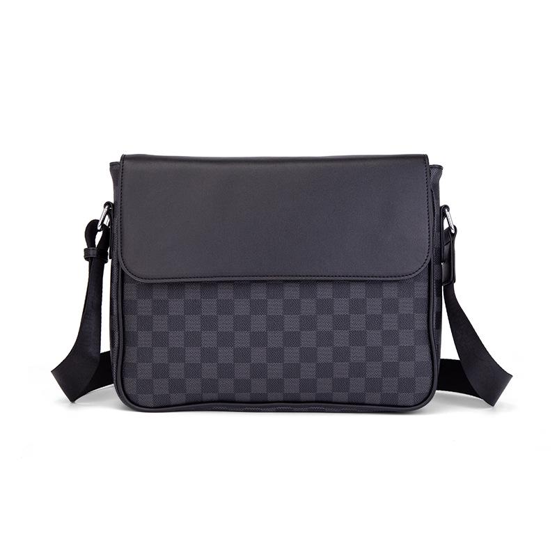 "Men's Trendy Plaid Leather Shoulder Messenger Bag: Casual Korean Style with Sporty Flair"