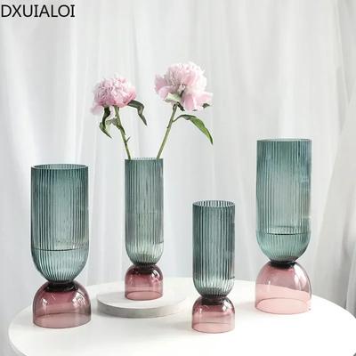 DXUIALOI Nordische kreative gestreifte Glasvase Einweihungsgeschenk Wohnzimmer Schreibtisch Blumenarrangement Vase Dekoration