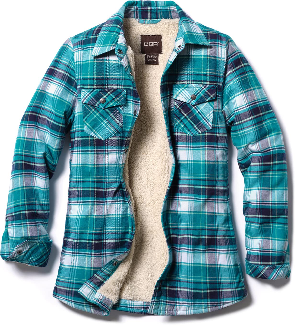 CQR Sherpa Lightweight Warm and Long Solid Flannel Shirt Perfect for and and American Casual Style Women s Jacket, Cotton, Fleece-Lined, Sleeve,
